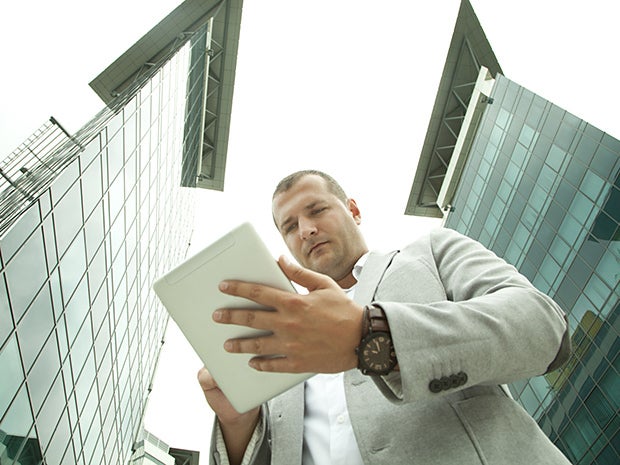 tablet glass buildings office mobile