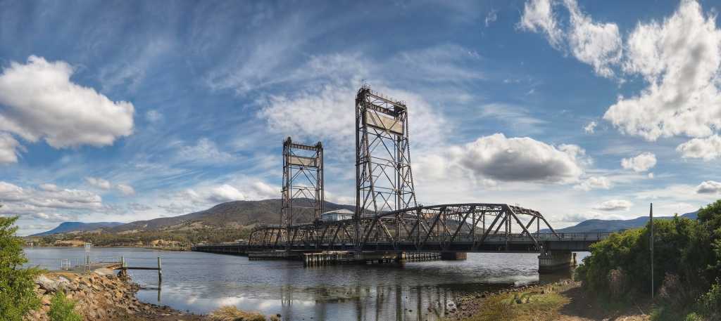 Bridgewater Causeway and Bridgewater Bridge with Granton and Mt Wellington behind
