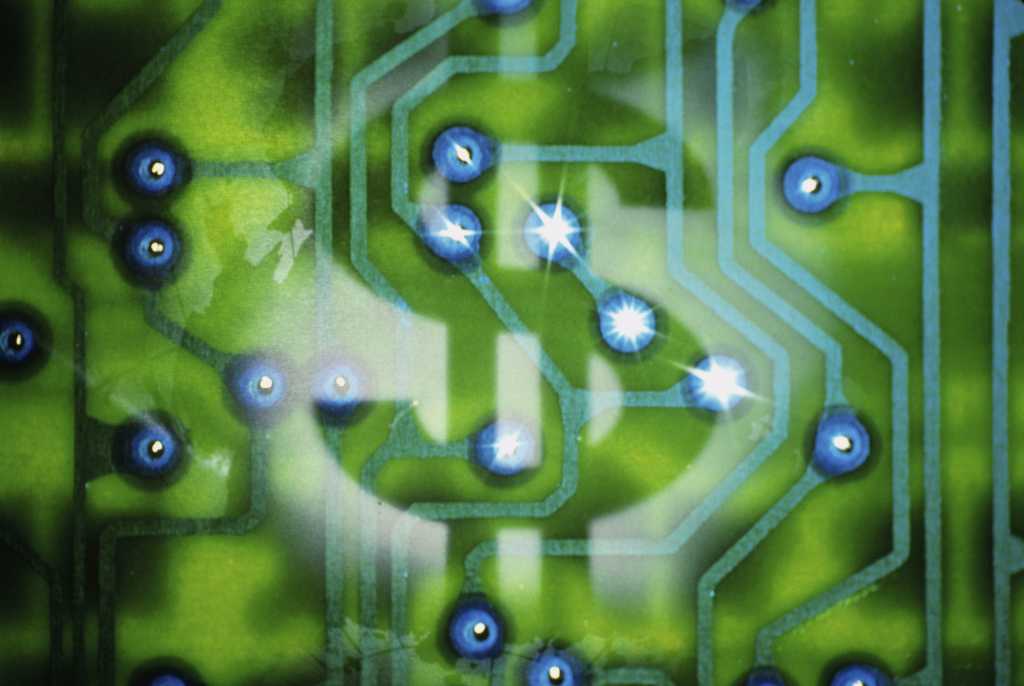 Abstract circuit board with dollar sign