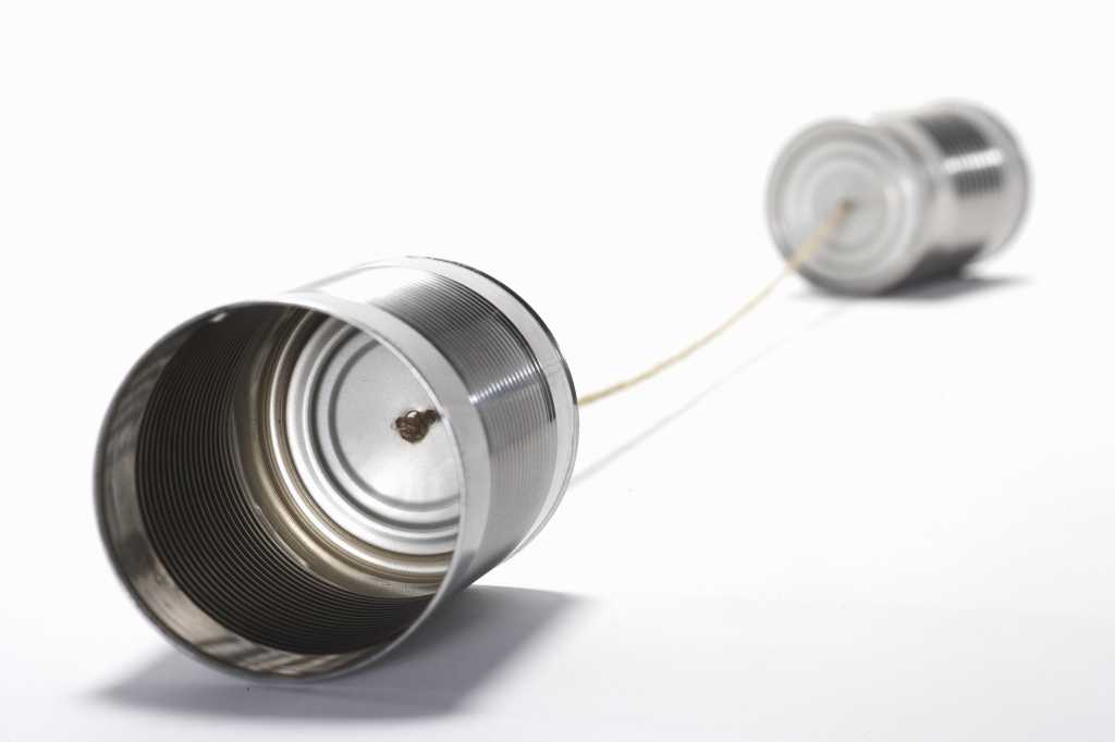 retro soup cans used for telephone