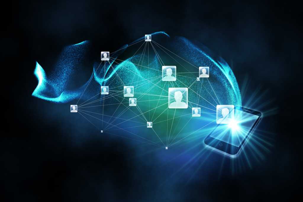 Abstract laptop showing wireless internet and floating apps against black background