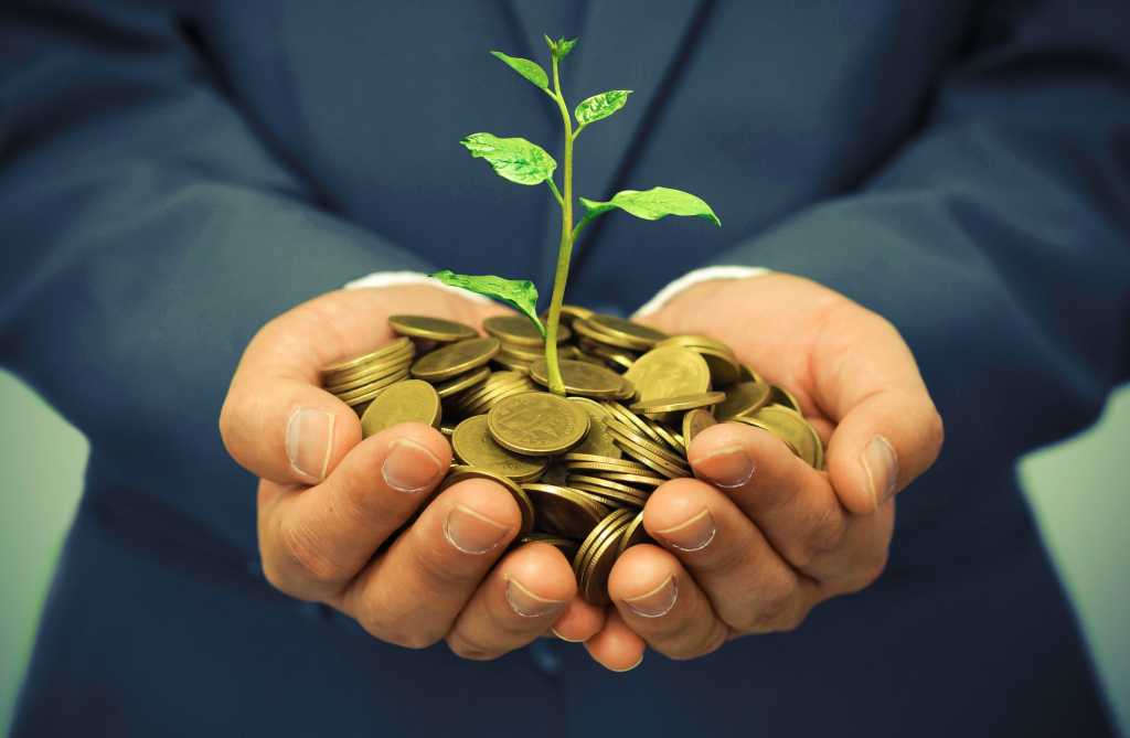 man holding money with growth