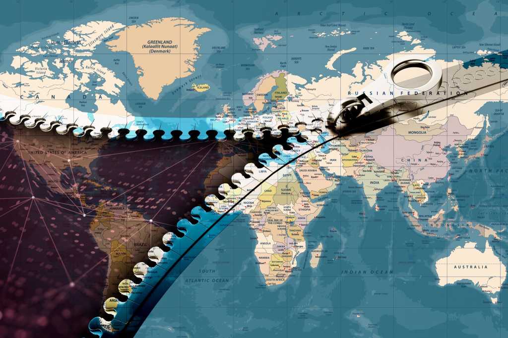 zipper / vintage world map / network connections