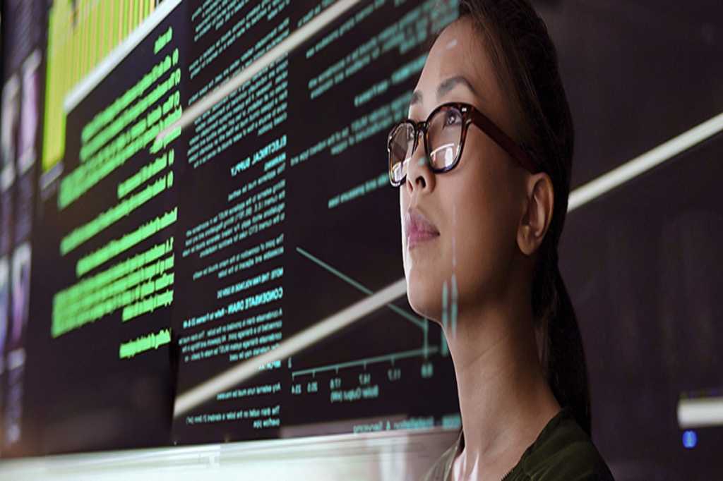 woman reviewing data