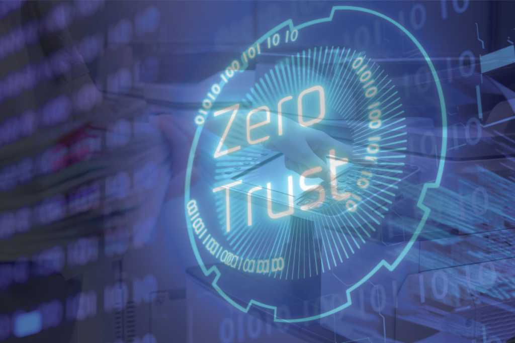 Hologram with the inscription zero trust. Zero trust security model. Secure network. 3d render..