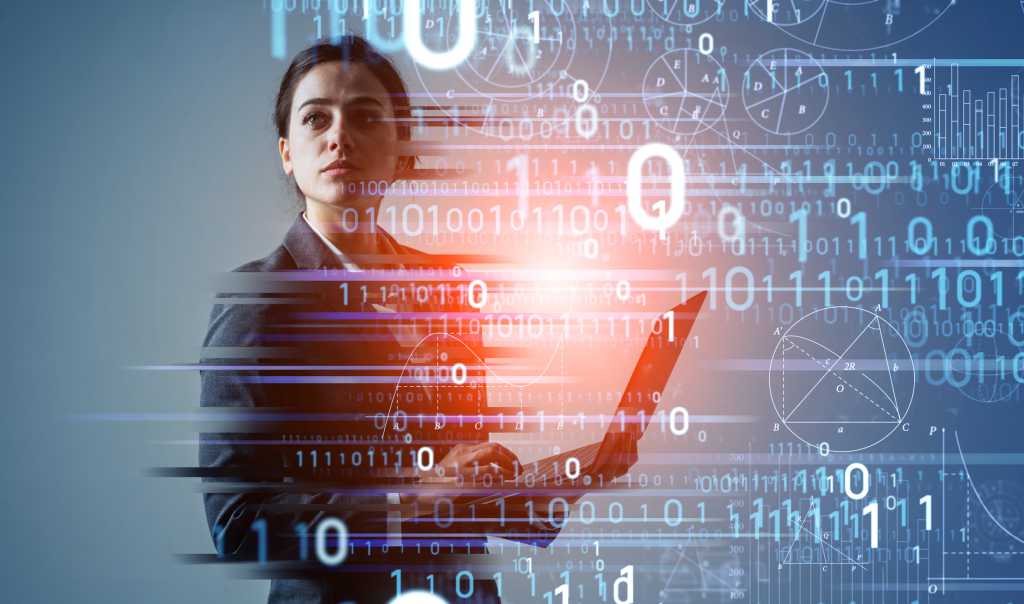Digital transformation concept. Binary code. AI (Artificial Intelligence)
