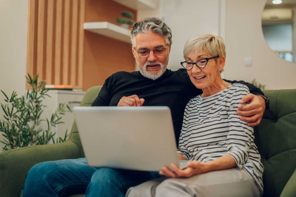 older couple laptop