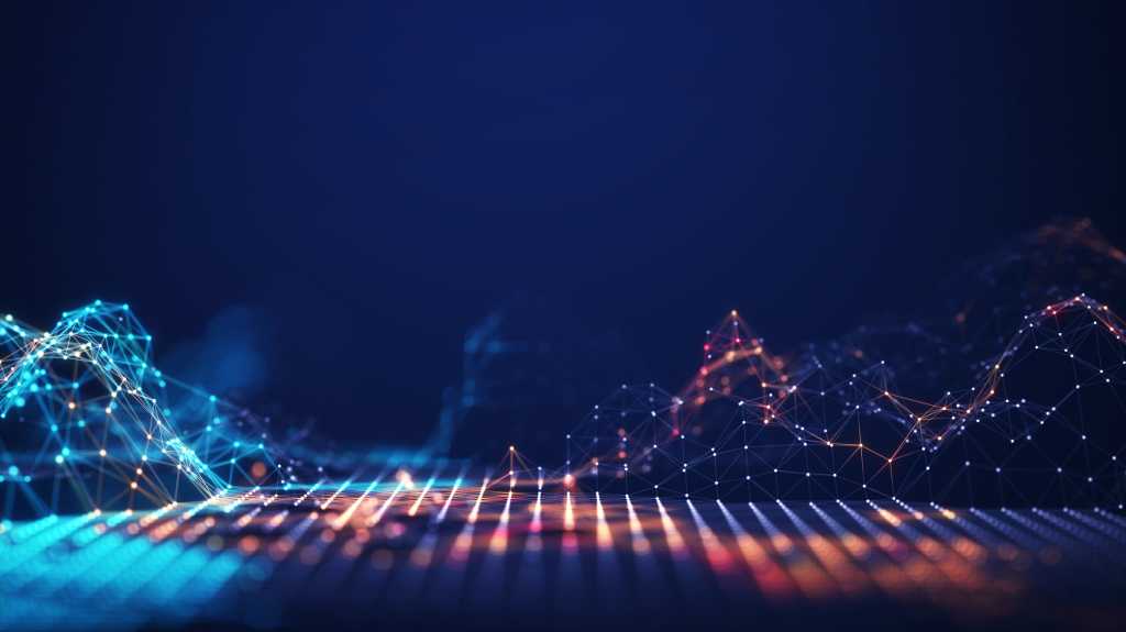 Abstract connected dots and lines. Concept of AI technology, Motion of digital data flowo