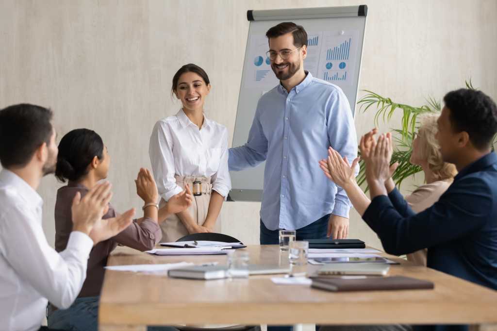 business meeting presentation men women promotion office career