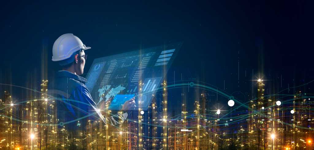 engineer smart industry background, sustainable power saving energy management smart factory technology, oil and gas plant
