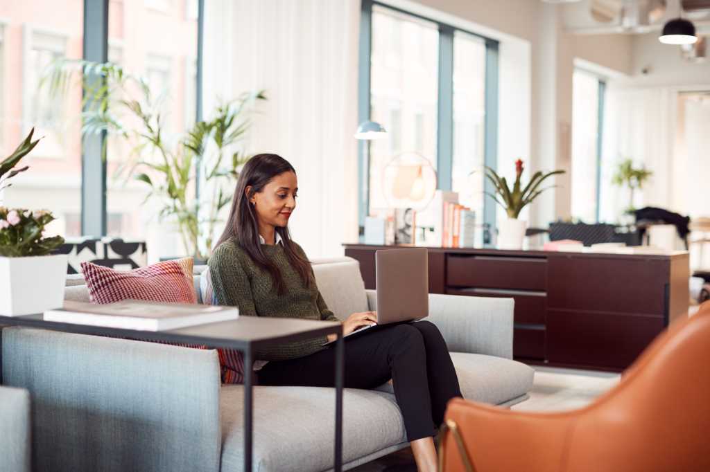 Woman working, remote work, hybrid work
