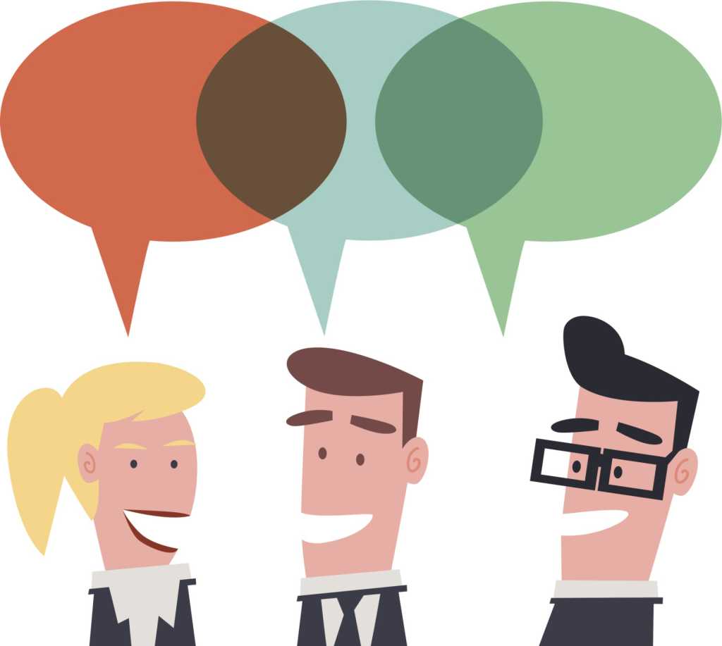 Retro business people with speech bubbles and buzz words