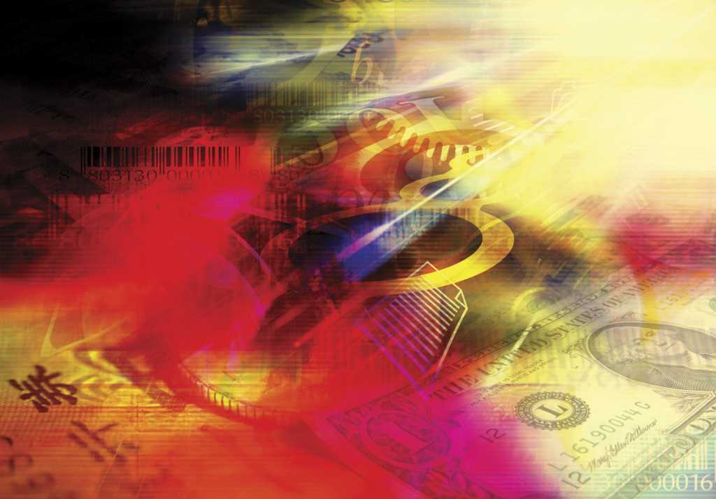 colorful abstract collage of money and finance