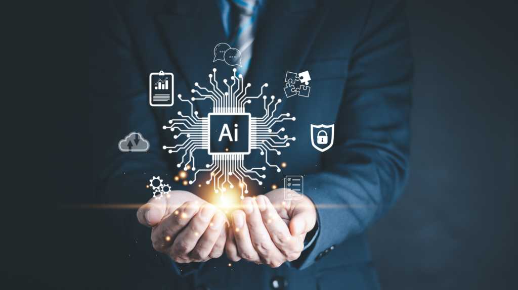 Ai technology, Artificial Intelligence. man using technology smart robot AI, artificial intelligence by enter command prompt for generates something, Futuristic technology transformation. Chat with AI