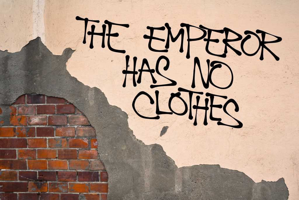 the emperor has no clothes graffiti on brick wall