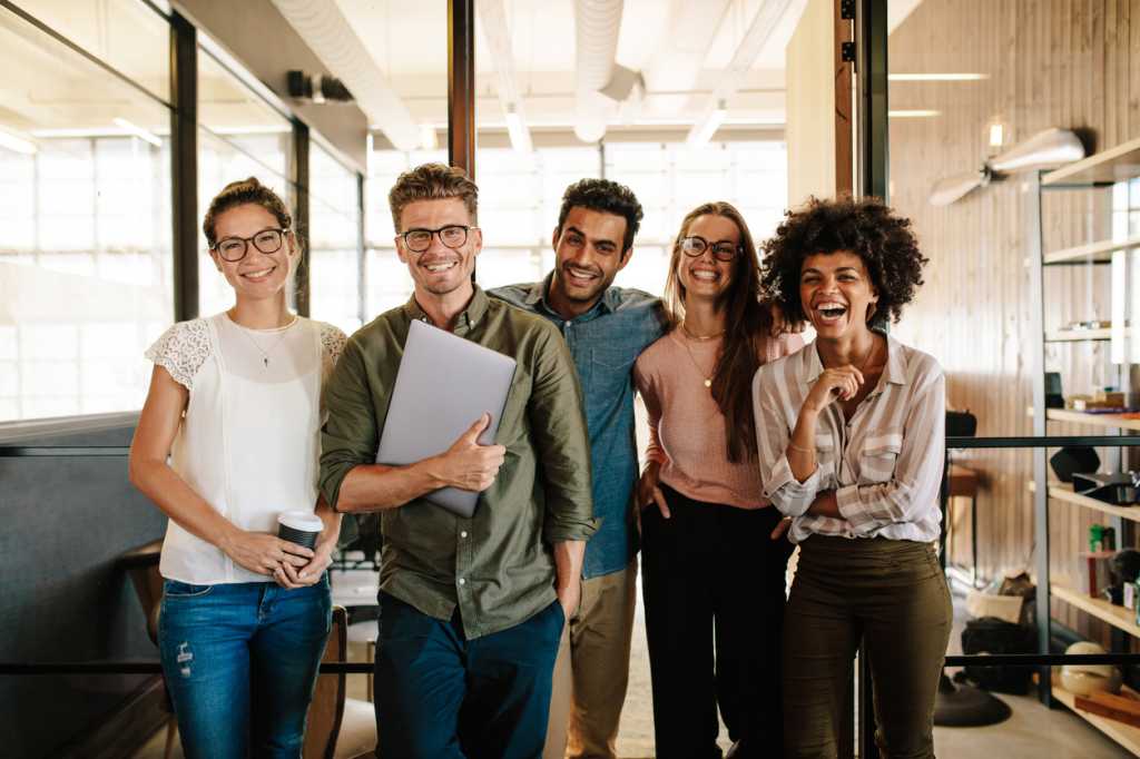 group of coworkers laughing