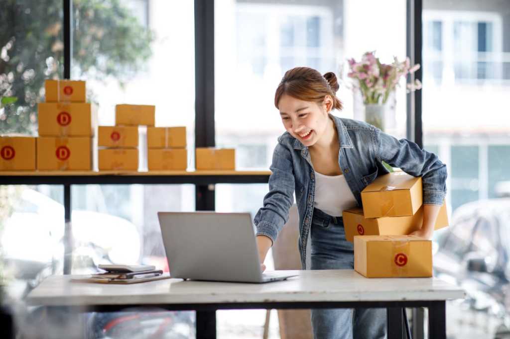 Startup business owner using laptop
