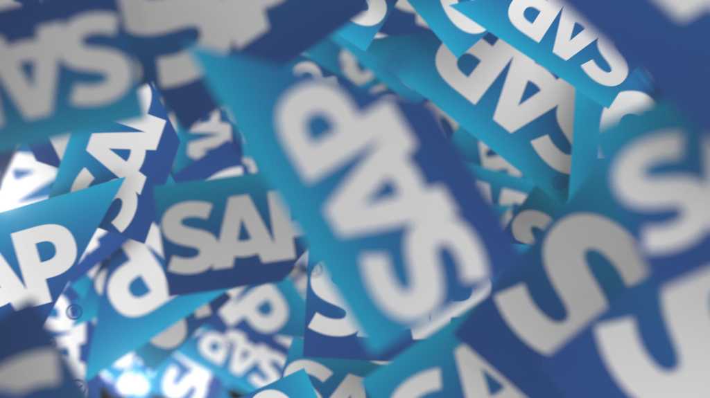 Nur für redaktionelle Nutzung. Many logos of SAP SE. Editorial 3D rendering background