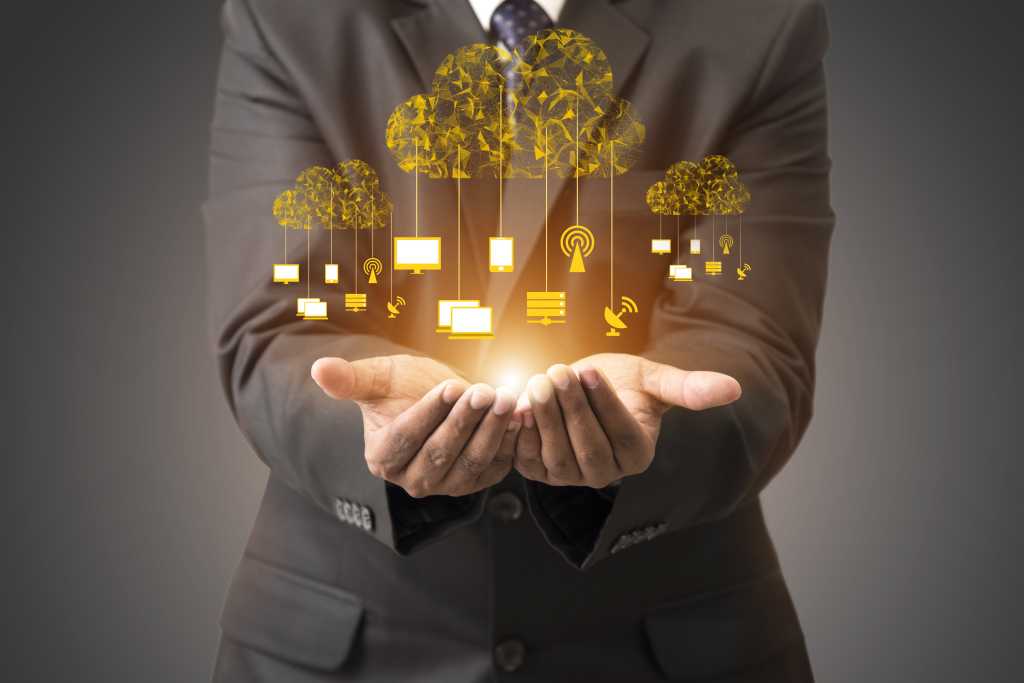 Man with cloud computing composite