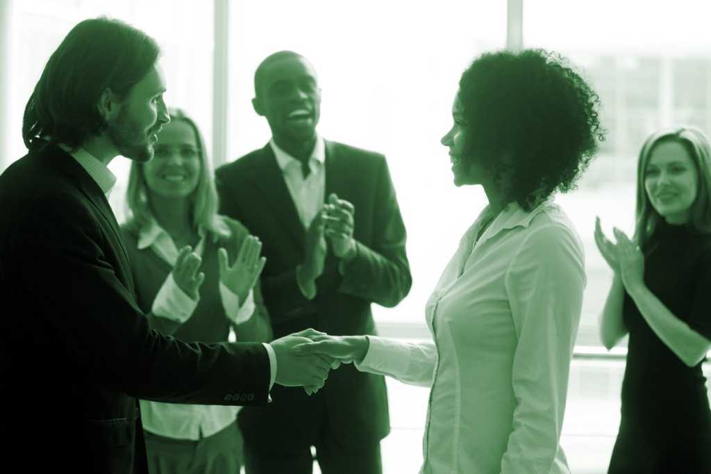 reward recognition applause praise success handshake high five promotion diversity gender equality