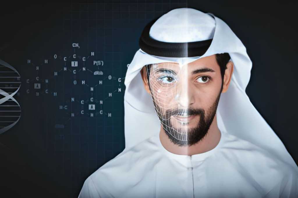 Arab male merging with technological art