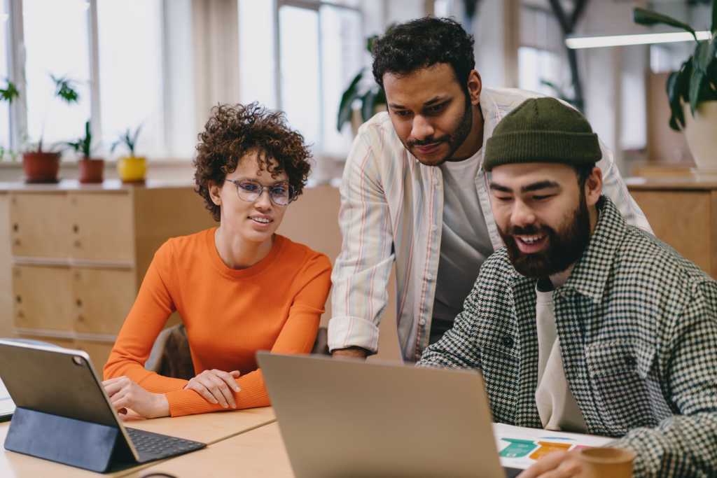 Positive multiracial coworkers in casual clothes