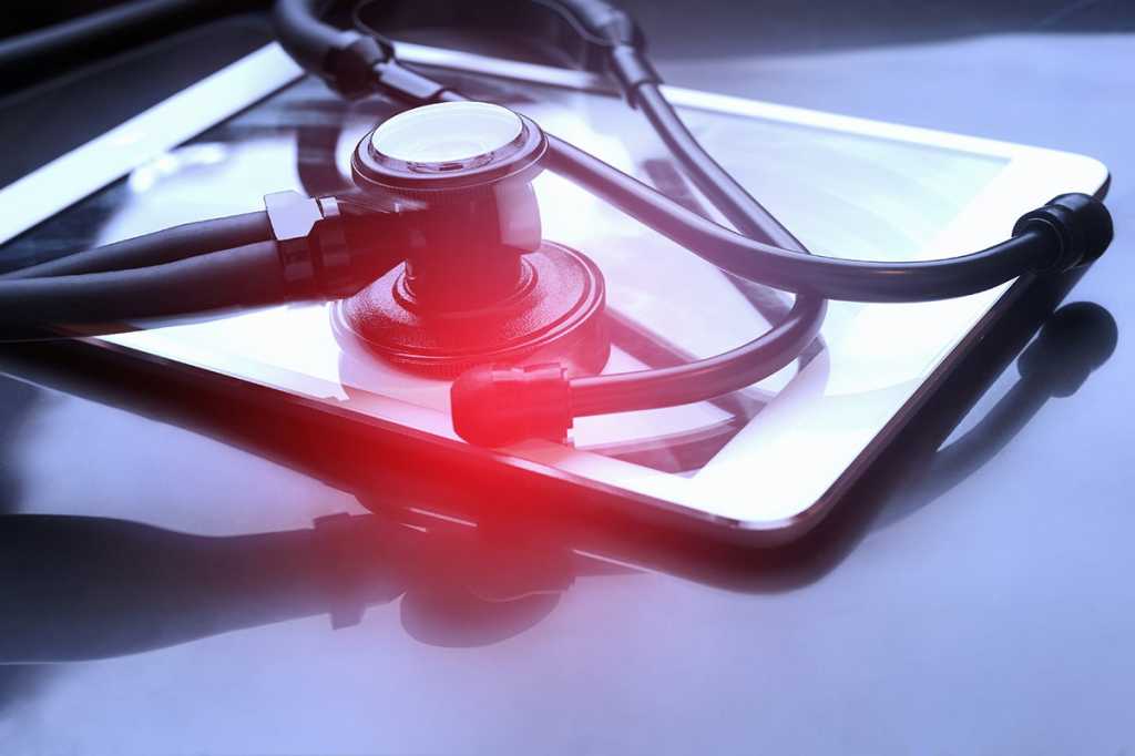 Electronic Health Records [EHR] / digital medical data / stethoscope, mobile phone