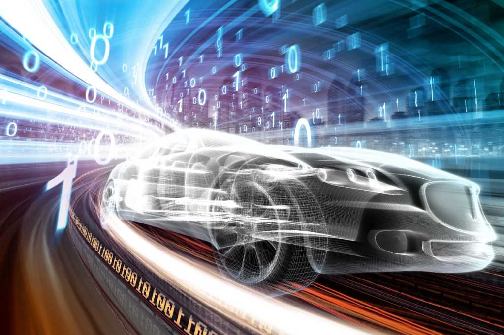 CSO slideshow - Insider Security Breaches - Futuristic car technology races along a binary highway
