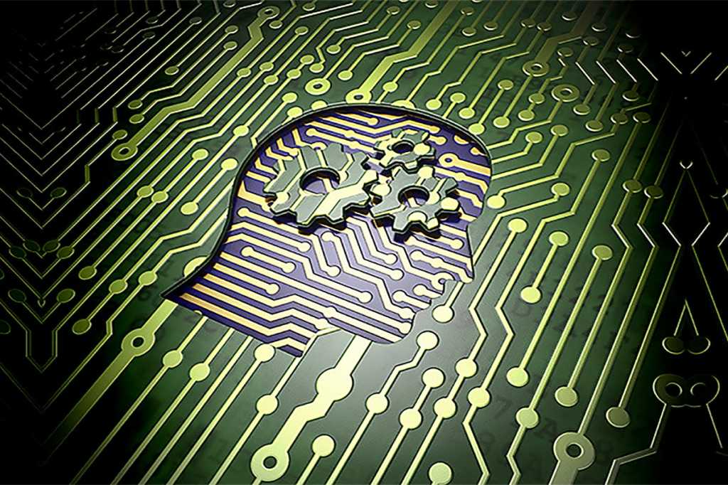 Automation/machine learning/artificial intelligence > mind-gears within circuit-board silhouette