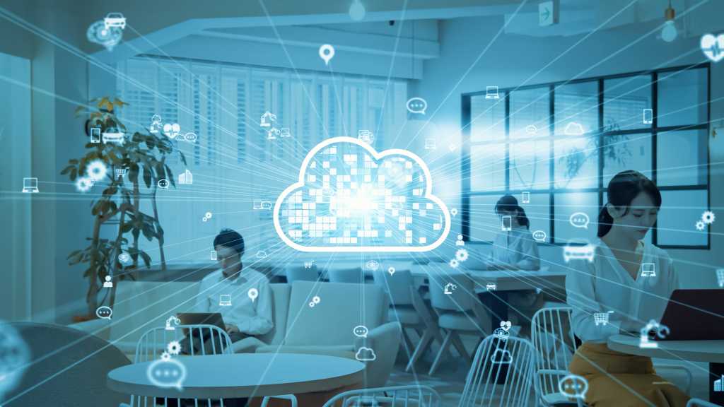 Cloud computing concept. Software as a Service. SaaS. Communication network. stock photo