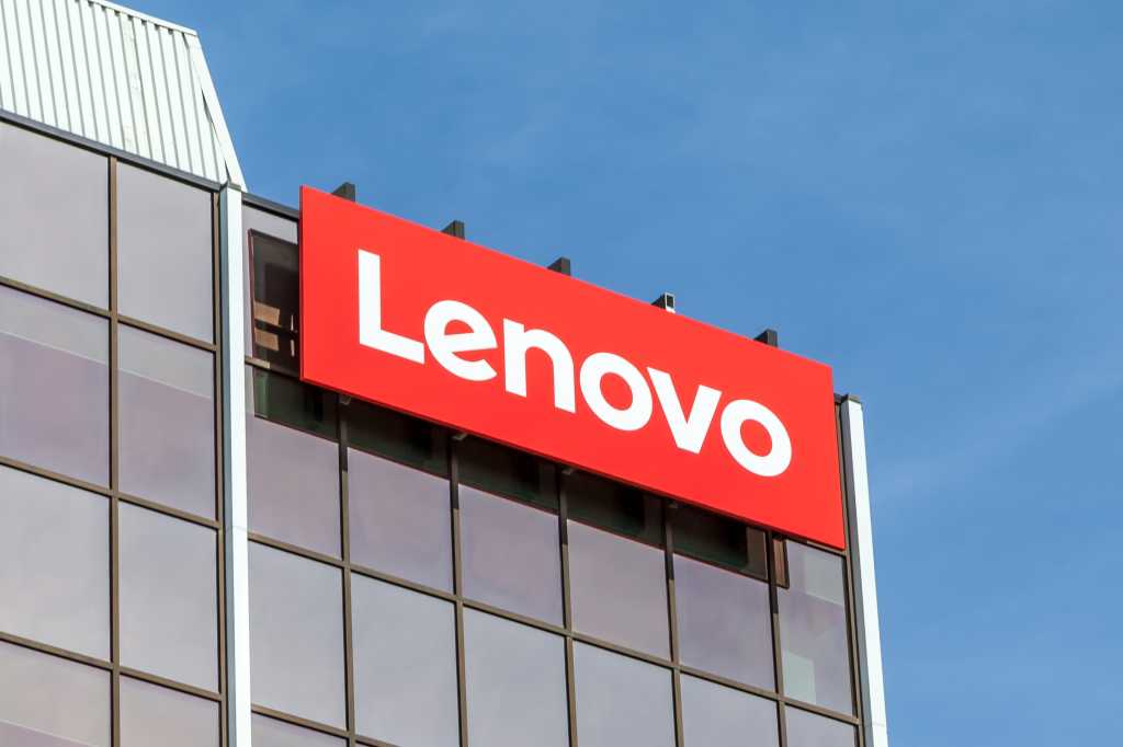 Markham, Ontario, Canada - May 21, 2018: Sign of Lenovo at Lenovo Canada head office near Toronto in Markham. Lenovo is a Chinese technology company with headquarters in Beijing, China.