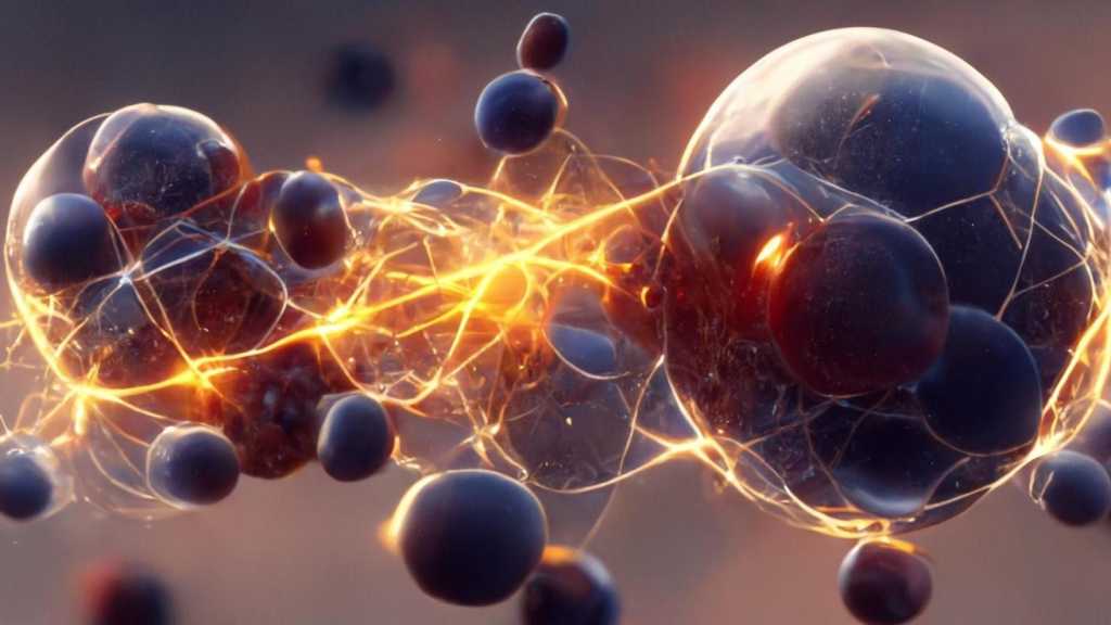Quantum-Entanglement-Konzept mit Teilchen und Energiefluss, verwickelte Teilchen 3d-Darstellung
