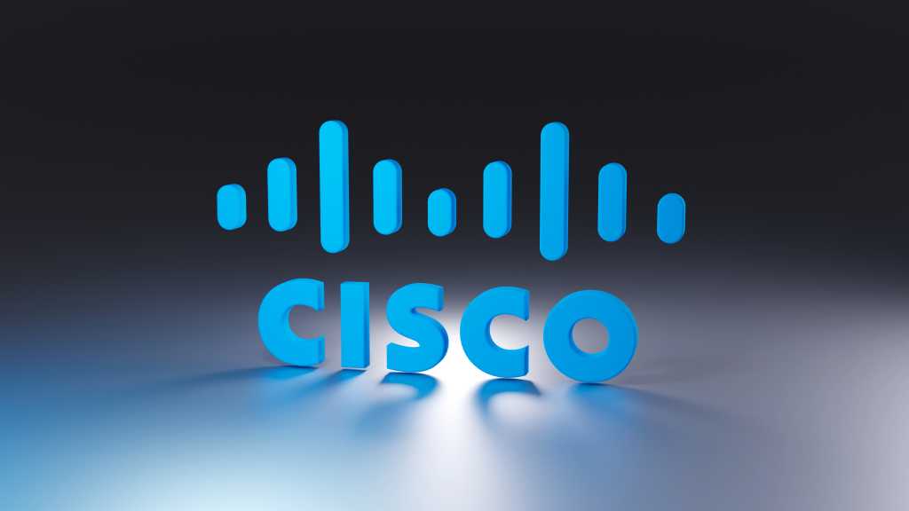 Cisco logo and font on dark background. 3D render.