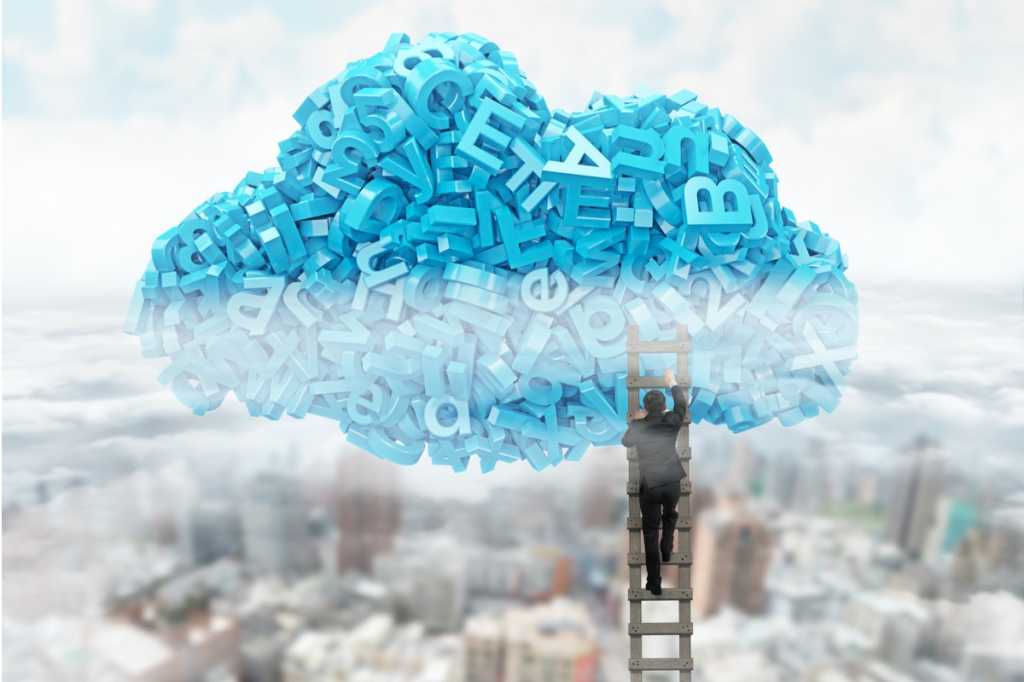 man climbing ladder to cloud