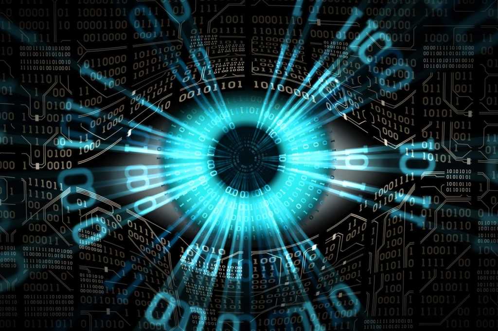 cybersecurity eye with binary face recognition abstract eye