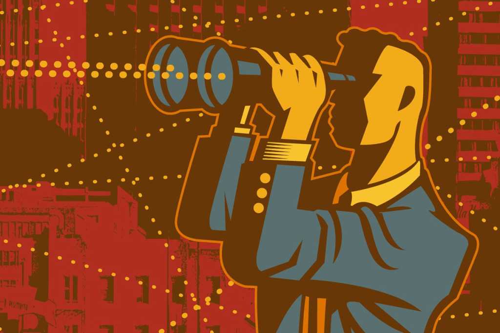 businessman looking through binoculars future vision prediction