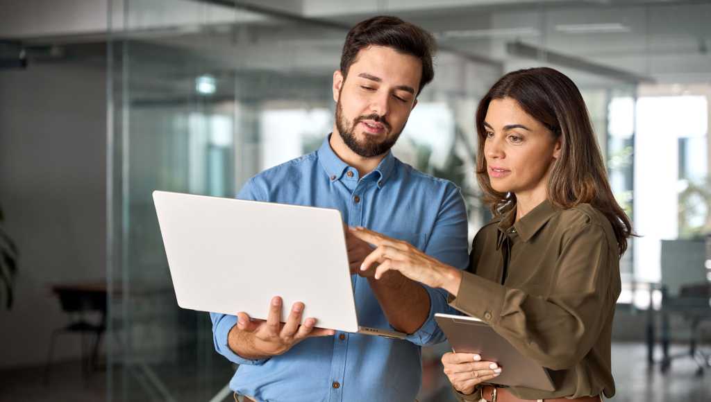 two businesspeople talking