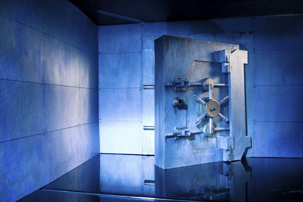 Blue open bank vault