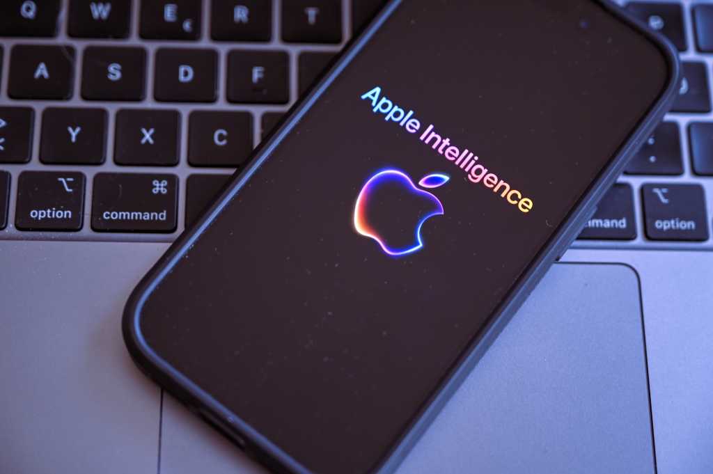 Germany - July 1,2024: Apple Intelligence logo on phone.